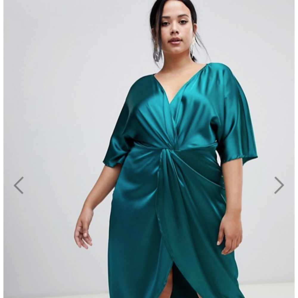 Knot-Front Satin Midi Dress